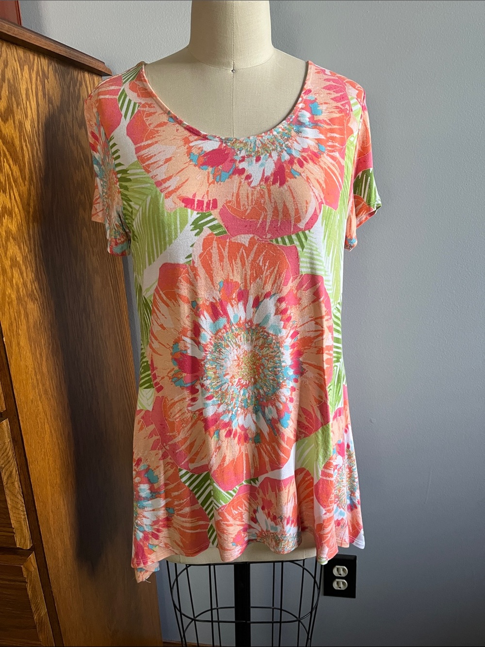 Ruby Rd. Floral Scoop-Neck Tunic in Pink, Green & Aqua